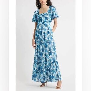 Chelsea 28 Floral Tiered Puff Sleeve Maxi Dress